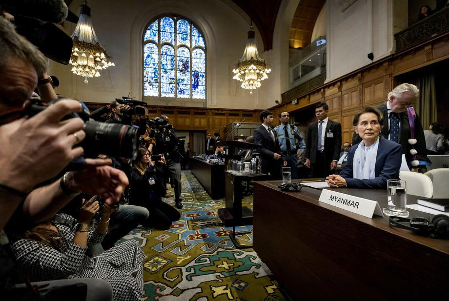 Myanmar State Counselor Aung San Suu Kyi (R) during the second day before the International Court of Justice (ICJ) in the Peace Palace, The Hague, The Netherlands, 11 December 2019. Photo - EPA