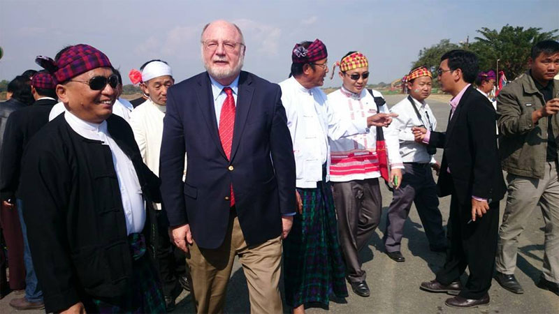 Kachin Baptists welcome Reverend Roy Medley (C-L), the general secretary of American Baptist Churches, to Myitkyina on February 6, 2015. Photo: Jade Land, Gunhtang David
