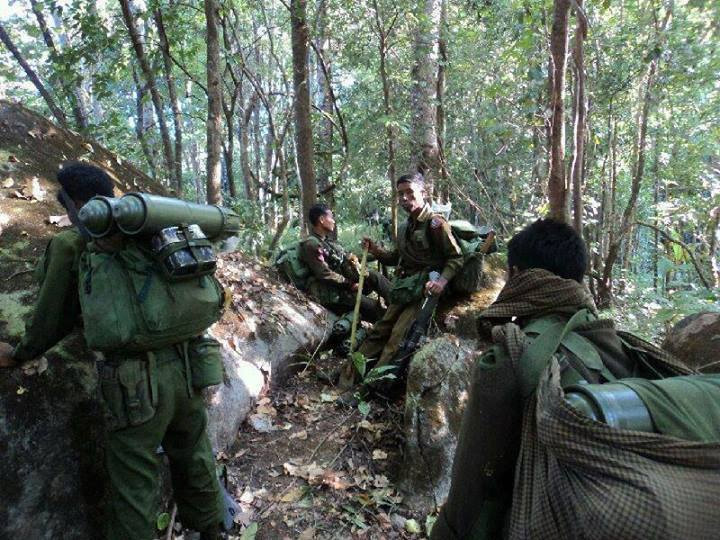The Myanmar military has been attacking Kachin positions in Kachin State, despite ongoing peace talks. Myanmar army soldiers on a trail in Kachin State. Photo: Kachin Soldiers