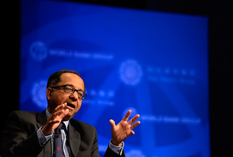 World Bank Senior Vice President and Chief Economist Kaushik Basu delivers remarks at the 'Building Shared Prosperity in an Unequal World' seminar during the International Monetary Fund and World Bank Group 2014 annual meetings in Washington, DC, USA, October 8, 2014.Photo: Shawn Thew/EPA