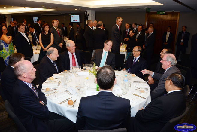 Foreign mining and other company executives have dinner with President U Thein Sein the G20 meeting in Brisbane, November 2014. Photo: President's Office