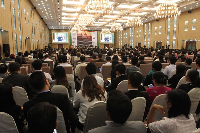 Myanmar is a popular frontier destination for foreign investors. Here, over 800 international and local business leaders, policymakers, financiers and economists attend the Myanmar Global Investment Forum at the Myanmar International Convention Centre Two in Nay Pyi Twa, Myanmar on September 16, 2014. Photo: Hein Htet/Mizzima