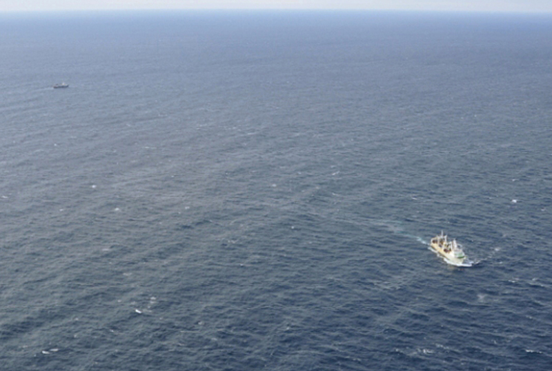 Ships in the sea of Okhotsk during a search operation for the crew of the 'Dalny Vostok' fishing trawler. The 'Dalny Vostok' fishing freezer trawler with 132 people on board sank in the morning hours of April 2 in the Sea of Okhotsk. Photo: EPA
