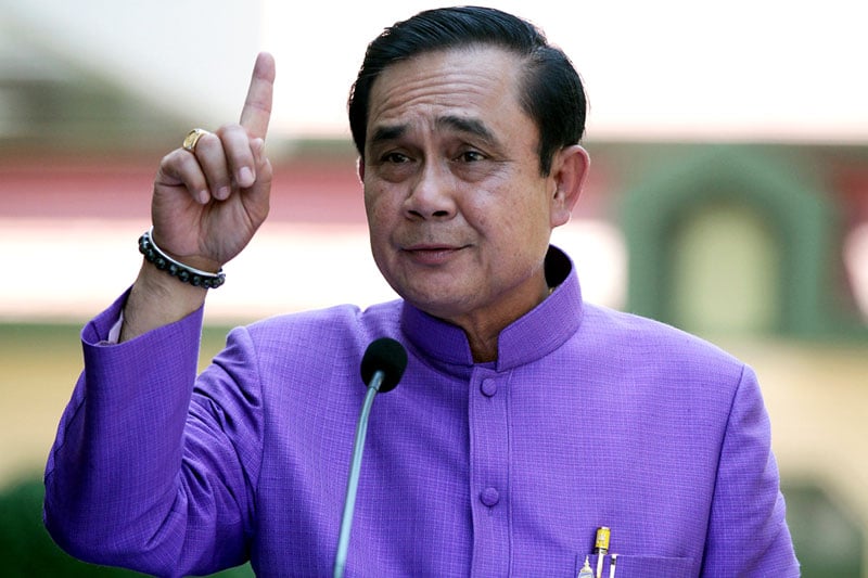 Thai Prime Minister Prayuth Chan-ocha gestures during a press conference at Government House in Bangkok, Thailand, March 31, 2015. Photo: EPA