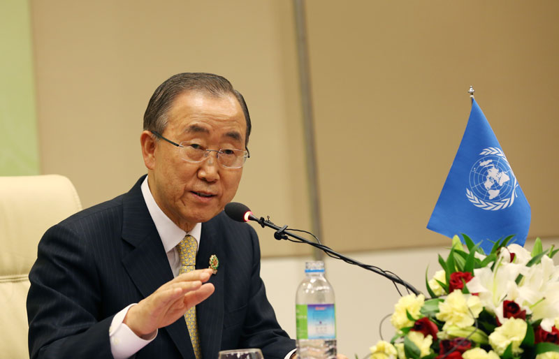 UN Secretary-General Ban Ki-moon speaks at a press conference in Nay Pyi Taw on November 13, 2014. Photo: Hong Sar/Mizzima
