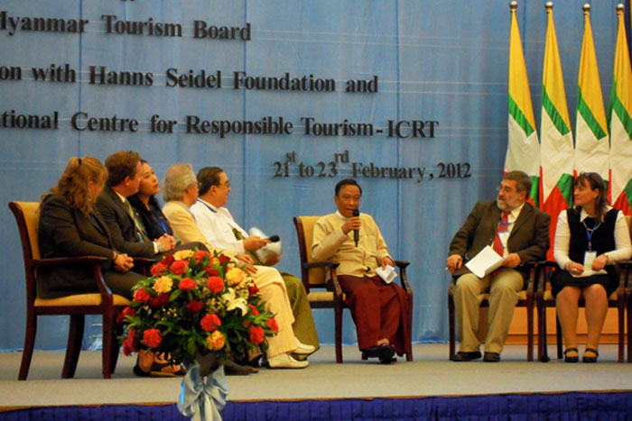Deputy Minister for Hotels and Tourism, U Htay Aung, at a conference on responsible tourism in 2012. Photo: Hanns Seidel Foundation