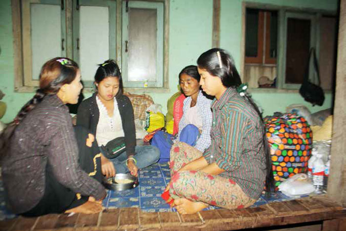 Women from central Myanmar who fled the fighting in Kokang region in Shan State are seen in a Buddhist monastery in Lashio city in late February. Photo: Henry Htun