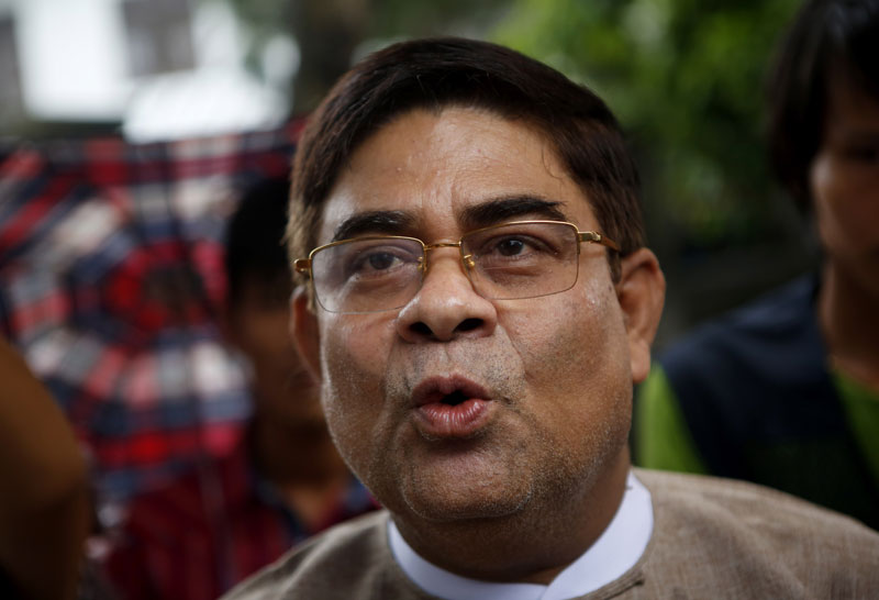 Rohingya MP Shwe Maung talks during a press call in front of Myanmar National Human Rights Commission office in Yangon, Myanmar, 04 September 2015.Photo: Lynn Bo Bo/EPA