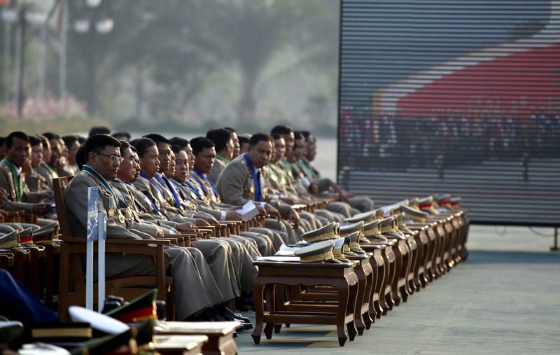 Myanmar military high ranking officers attend the 67th Armed Forces Day in Naypyitaw, Myanmar, 27 March 2012. Photo: Nyein Chan Naing/EPA