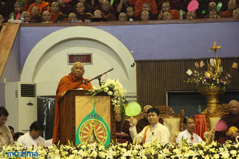 Sayadaw Ashin Nyanissara, speaks at the event in Yangon on October 4, 2015. Photo: Mark Yang/Mizzima