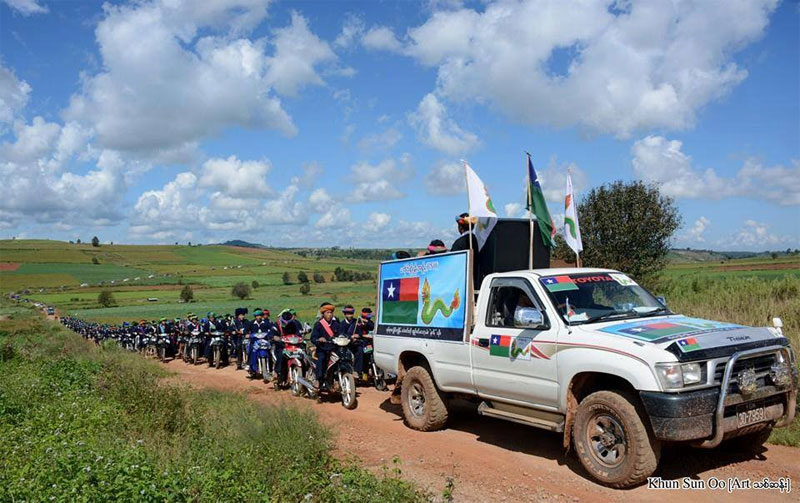 PaO National Organization party campaigning in Pinlong Township, Shan State in October, 2015. Photo: Khun Sun Oo