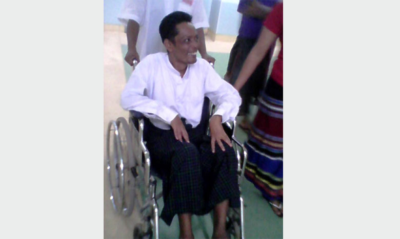 Student hunger striker Aung Hmine Sann at Yangon hospital.