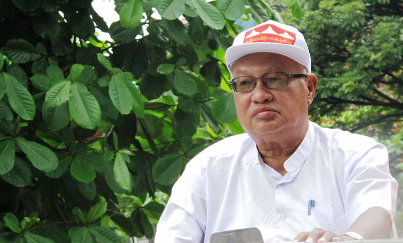 Thein Nyunt campaigning recently in Yangon. (PHOTO:- Myanmar Now/Htet Khaung Lin)
