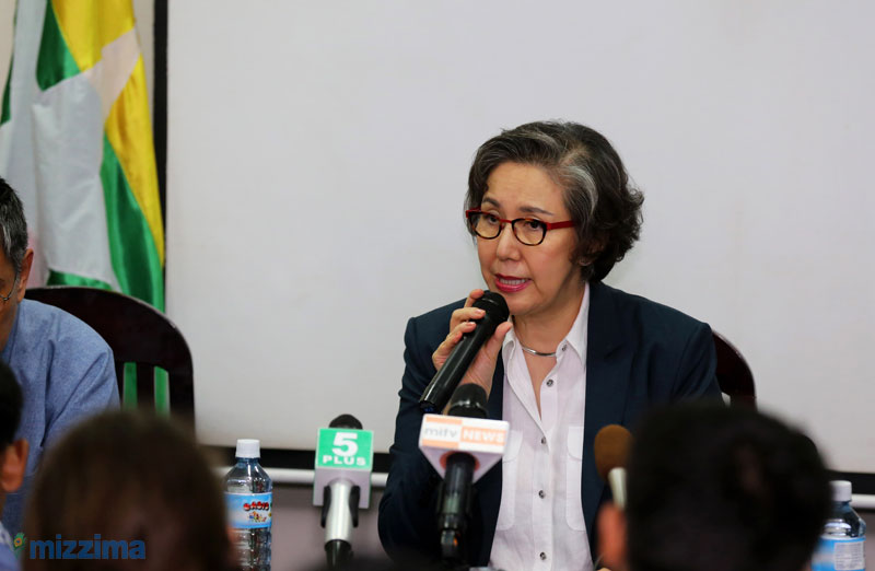 Yanghee Lee, the United Nations Special Rapporteur on the human rights situation in Myanmar, talks to the media during a news conference at the UN office in Yangon on August 7, 2015. Photo: Thet Ko/Mizzima