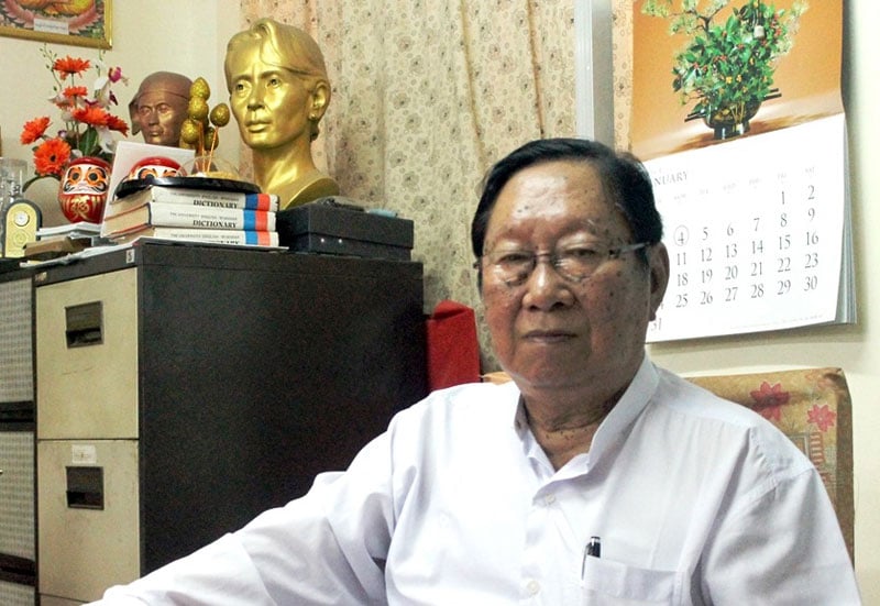 NLD spokesperson Nyan Win seen in the party’s headquarters in Yangon. (Credit: Htet Khaung Linn/Myanmar Now)