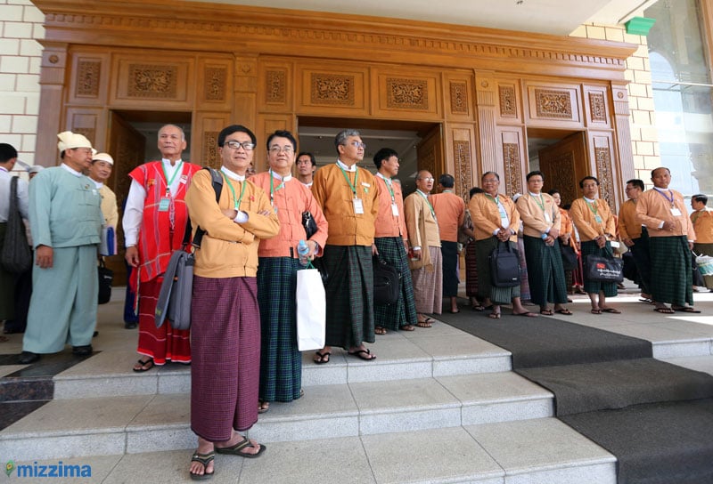 Members of parliament arrive to attend the first session of House of Nationalities (Upper House) in Nay Pyi Taw on 3 February 2016. Photo: Thet Ko/Mizzima
