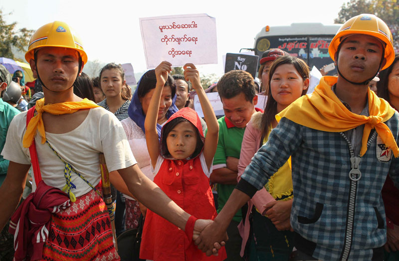Members and supporters of a Christian based anti-narcotics group gather in Wine Maw, northern Kachin State, Myanmar, 23 February 2016. Photo: Seng Mai/EPA