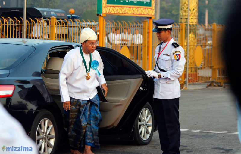 Yangon region chief Minister U Myint Swe arrives as the 69th Union Day celebration at People's Square and Park in Yangon on 12 February 2016. Photo: Thet Ko/Mizzima
