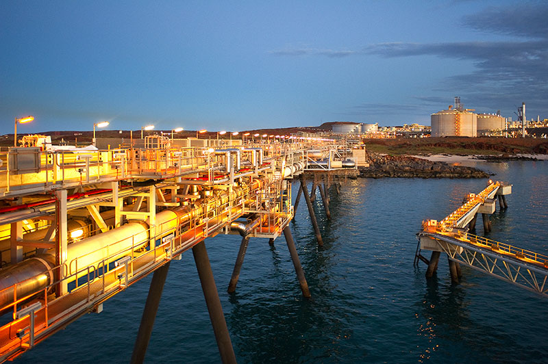 Pluto LNG Loading jetty, Pluto LNG onshore gas plant. Photo: Woodside