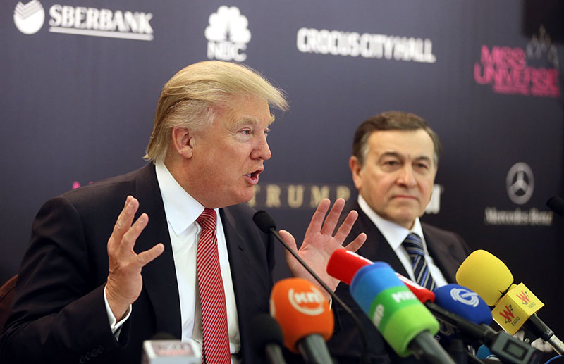 Report claims Russia interfered in the US election - File photo shows Donald Trump (L) and President Crokus Group Aras Agalarov (R) attend a press conference before the final show of the Miss Universe 2013 pageant in Moscow, Russia, 9 October 2013. Photo: EPA