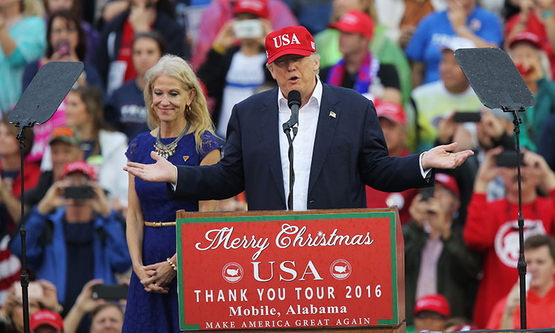 US President-elect Donald Trump speaking to a crowd at Ladd-Peebles Stadium in Mobile, Alabama, USA, 17 December 2016. Photo: EPA