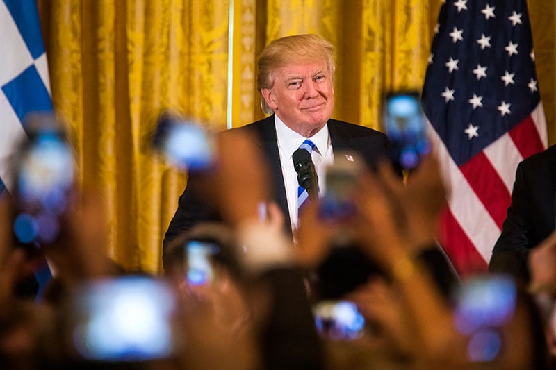 US President Donald J. Trump attends a Greek Independence Day celebration in the East Room of the White House in Washington, DC, USA, 24 March. Photo: Jim Lo Scalzo