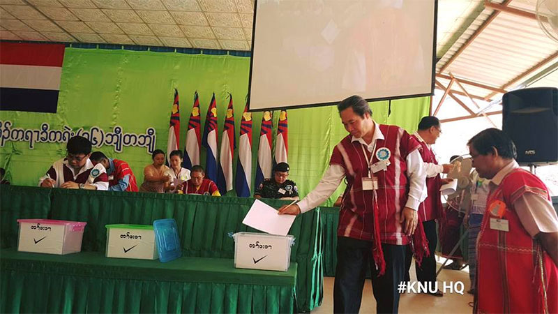 Delegates vote to elect a new leadership at the KNU Congress in Law Khee Ler, Kayin State, on 6 April 2017. (PHOTO: KNU)