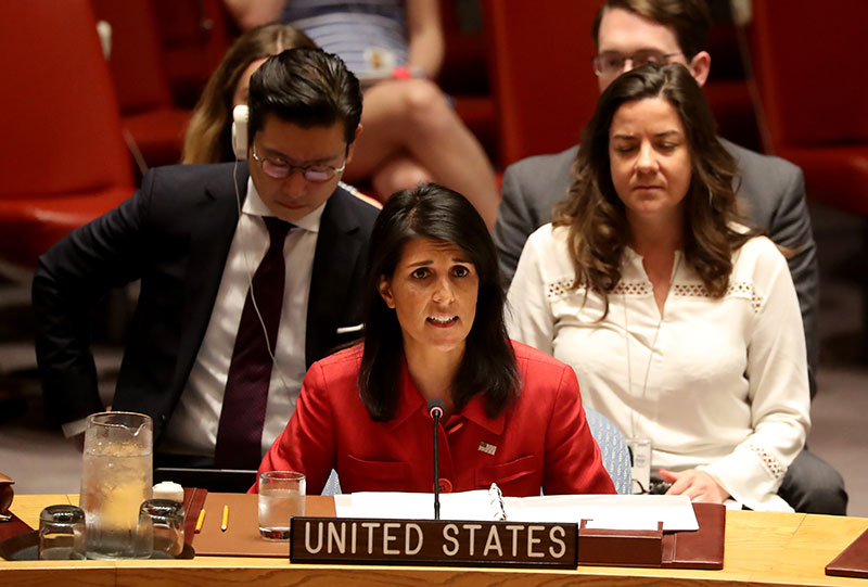 Nikki Haley, US Ambassador to the United Nations,speaks at the United Nations headquarters in New York. Photo: Andrew Gombert/EPA