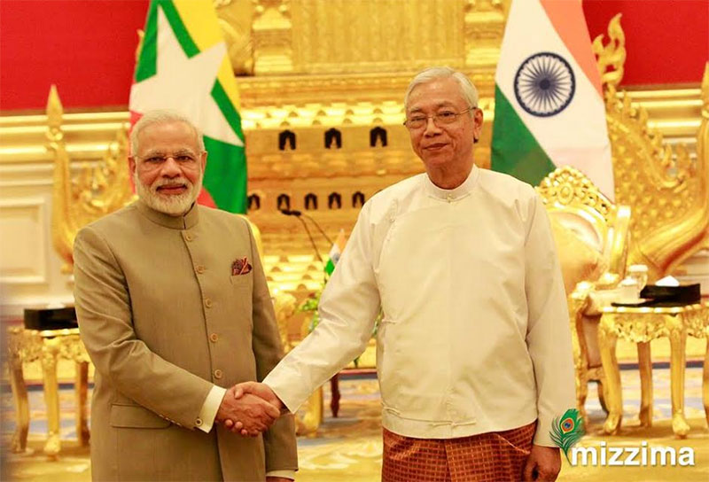 Indian PM Narendra Modi, left, meets Myanmar President Htin Kyaw in Nay Pyi Taw. Photo: Min Min for Mizzima