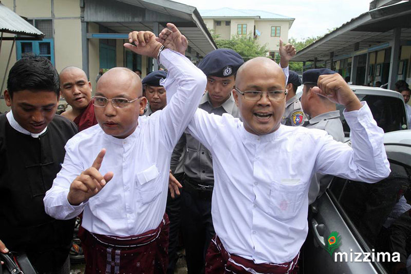 Six monks and one layman appear in court over anti-government demonstrations