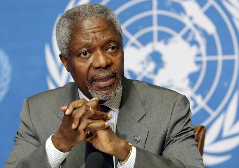 (FILE) - UN Secretary-General Kofi Annan gestures, as he speaks during a press conference at the United Nations in Geneva, Switzerland, 22 June 2006. Photo: Martial Trezzini/EPA