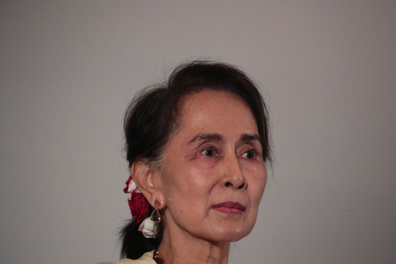 Myanmar State Counsellor Aung San Suu Kyi looks on during the 43rd Singapore Lecture at the Grand Hyatt hotel in Singapore, 21 August 2018. Photo: Wallace Woon/EPA