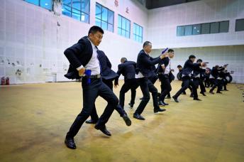 This picture taken on September 8, 2020 shows a group of trainees attending a training session at the Genghis Security Academy in Tianjin. Photo: AFP