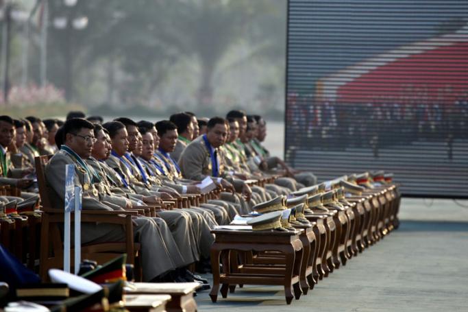 Myanmar military high ranking officers attend the 67th Armed Forces Day in Naypyitaw, Myanmar, 27 March 2012. Photo: Nyein Chan Naing/EPA