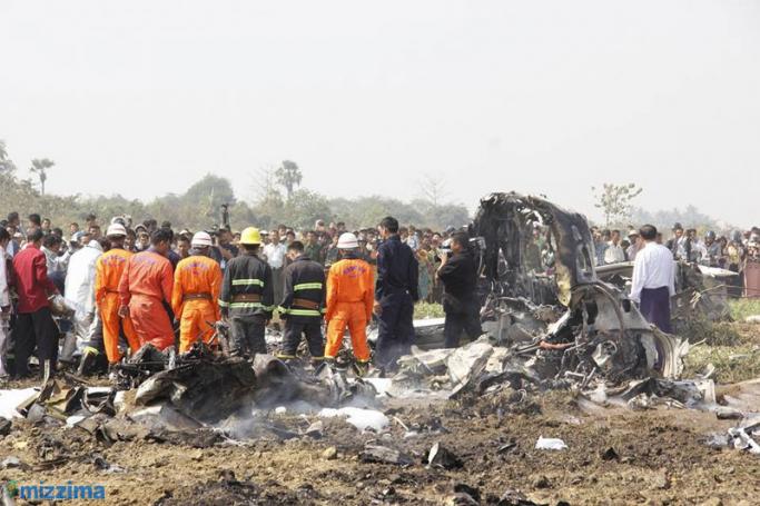 A military aircraft crashed near the airport in Nay Pyi Taw on 10 February 2016. Photo: Photo: Min Min/Mizzima
