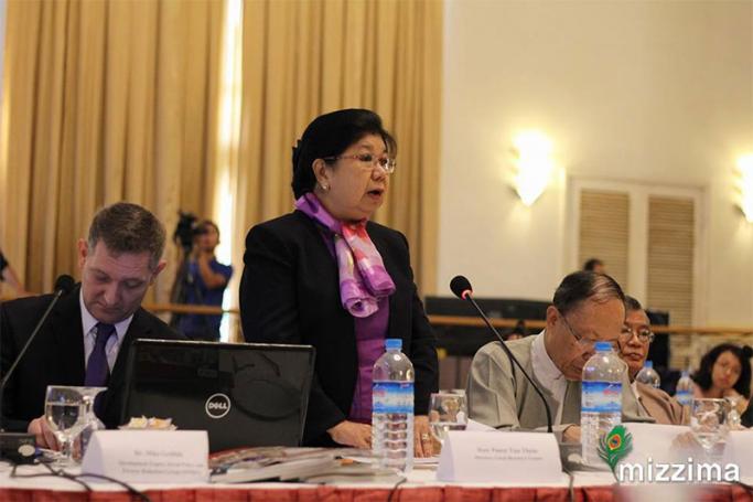 Daw Pansy Tun Thein at Policy Dialogue on Equitable and All-Inclusive Development in Myanmar, held at Yangon’s Inya Lake Hotel, on 18 June. Photo: Thura/Mizzima
