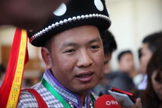 Lar Mar Lay, speaking to reporters at the opening of the Lower House on Feb. 1, 2016. (Credit:- Thin Lei Win/Myanmar Now)