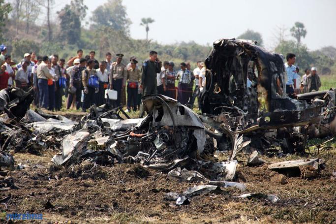 An Air force propeller plane crashed shortly after take-off in the capital Nay Pyi Taw on Wednesday. Photo: Min Min/Mizzima