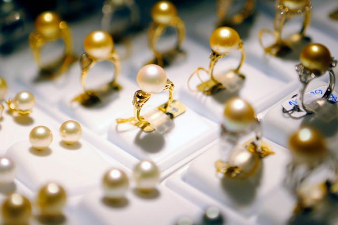 Golden Pearl Rings are displayed during the opening of the Myanmar Gems and Jewelry Show 2017 in Naypyitaw, Myanmar, 12 December 2017. Photo: Hein Htet/EPA-EFE