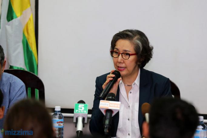 Yanghee Lee, the United Nations Special Rapporteur on the human rights situation in Myanmar, talks to the media during a news conference at the UN office in Yangon on August 7, 2015. Photo: Thet Ko/Mizzima