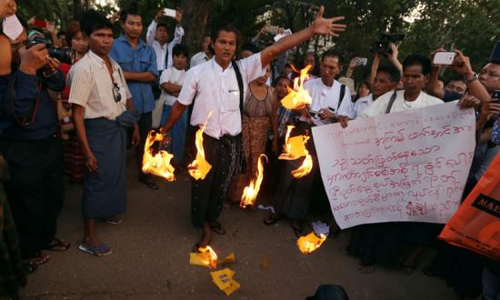 Protestors gather outside the Chinese Embassy in December 2014, Photo: Mizzima