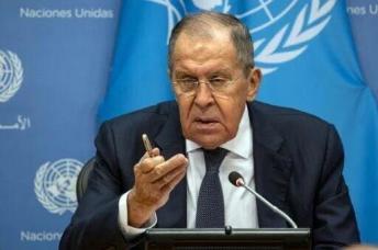Image: Russia's Foreign Minister Sergei Lavrov reponds to a question during a press conference following his address to the 78th United Nations General Assembly / Photo: AFP