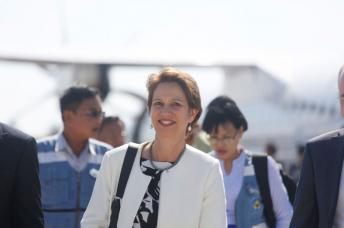 (File) Christine Schraner Burgener, United Nations (UN) Special Envoy for Myanmar, arrives to Sittwe airport Sittwe, Rakhine State, Western Myanmar, 22 January 2019. Photo: EPA