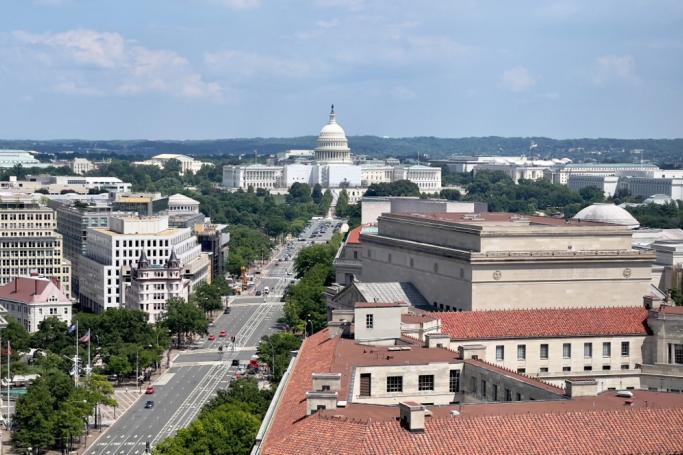 General view of Pennsylvania avenue and the United States Capitol in downtown Washington DC, on July 19, 2022. Photo: Daniel SLIM / AFP