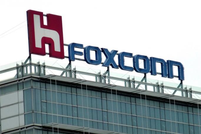 The logo of Hon Hai Group, also known as 'Foxconn', at a Hon Hai plant in Neihu, Taipei, Taiwan. Photo: EPA
