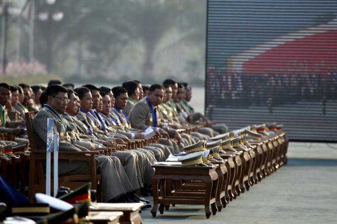 Myanmar military high ranking officers attend the 67th Armed Forces Day in Naypyitaw, Myanmar, 27 March 2012. Photo: Nyein Chan Naing/EPA
