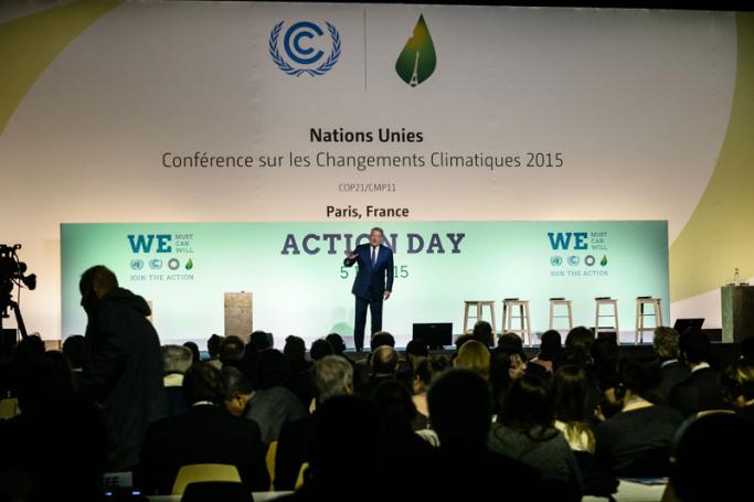Former US vice president Al Gore speaks at the "Action Day" meeting at the COP21 World Climate Change Conference 2015 in Le Bourget, north of Paris, France, 5 December 2015. Photo: Christophe Petit Tesson/EPA
