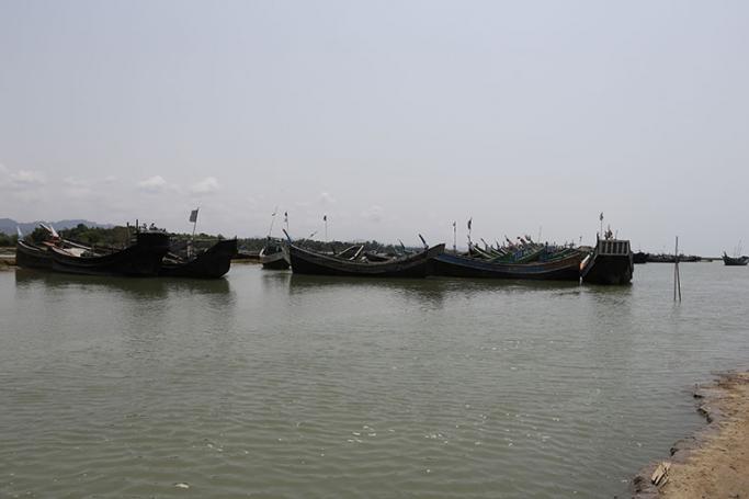 Fishing boats moored at AlalThanKyaw village, near Maungdaw town of Bangladesh-Myanmar border, Rakhine State, western Myanmar. Photo: Nyein Chan Naing/EPA
