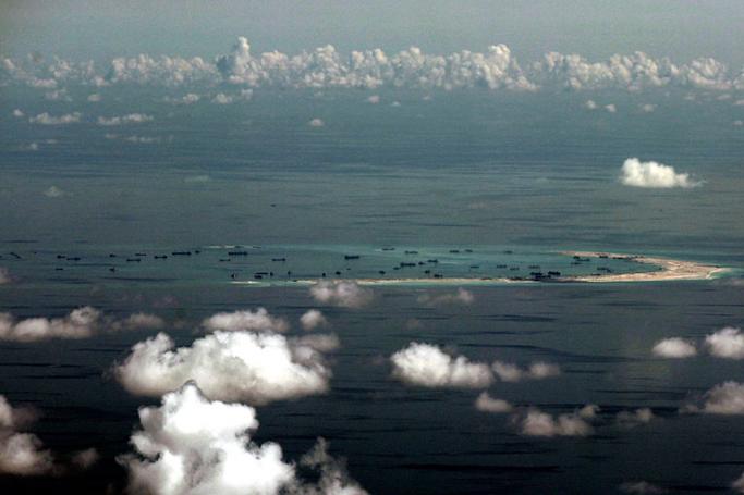 An areal view of alleged artificial islands built by China in disputed waters in the South China Sea, west of Palawan, Philippines. Photo: EPA
