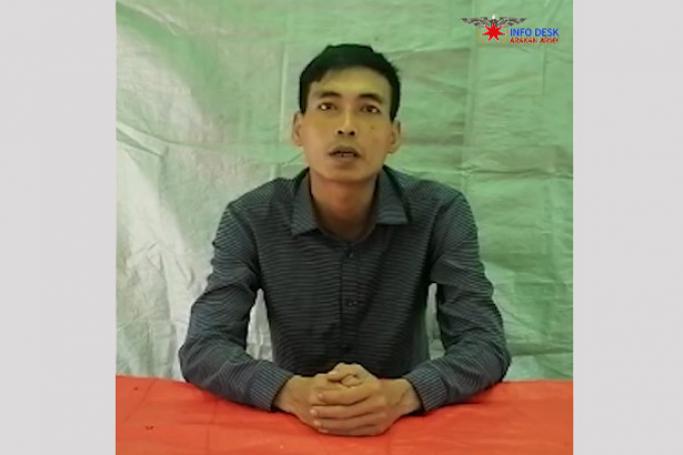Major Thet Naing Oo, deputy commander of Light Infantry Battalion No. 7 under the Myanmar Army's 77th Light Infantry Division, appears in a video released by the Arakan Army on September 19, 2020. (Video screenshot: Arakan Army)